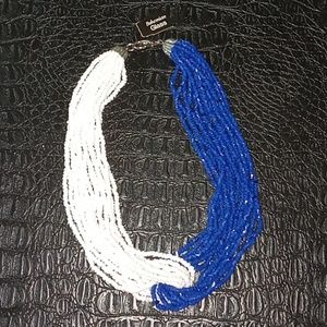 Bohemian glass blue and white beaded necklace